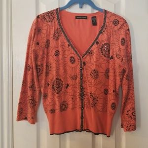 Valerie Stevens coral and black cropped cardigan